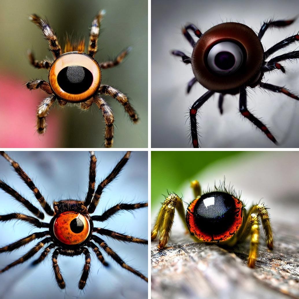 simulated photos of spiders with one big eye