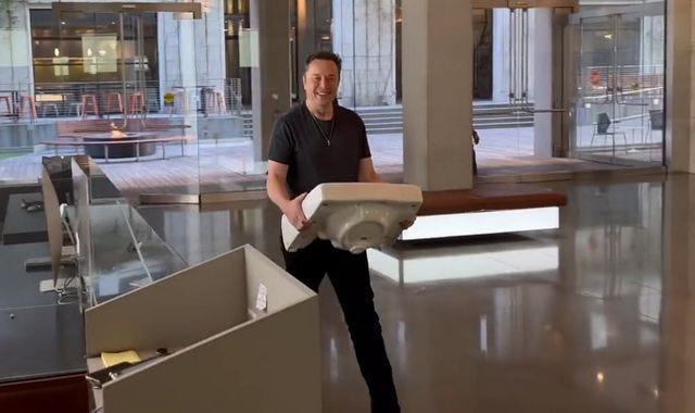 Elon Musk turns up at Twitter HQ carrying a sink as takeover nears ...