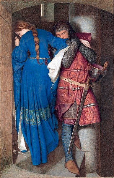 File:Hellelil and Hildebrand, the meeting on the turret stairs, by Frederic William Burton.jpg