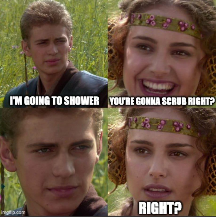 anakin padme 4 panel meme - showering - hygiene