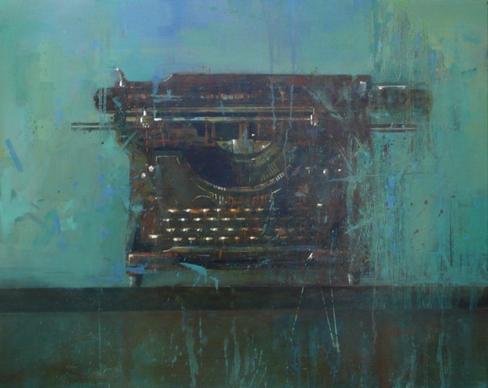 A painting of a typewriter

Description automatically generated