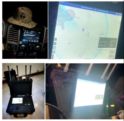 Photos of Jalisco New Generation Cartel (CJNG) drone detection and drone jamming operations. Photos of Jalisco New Generation Cartel (CJNG) drone detection and drone jamming operations.