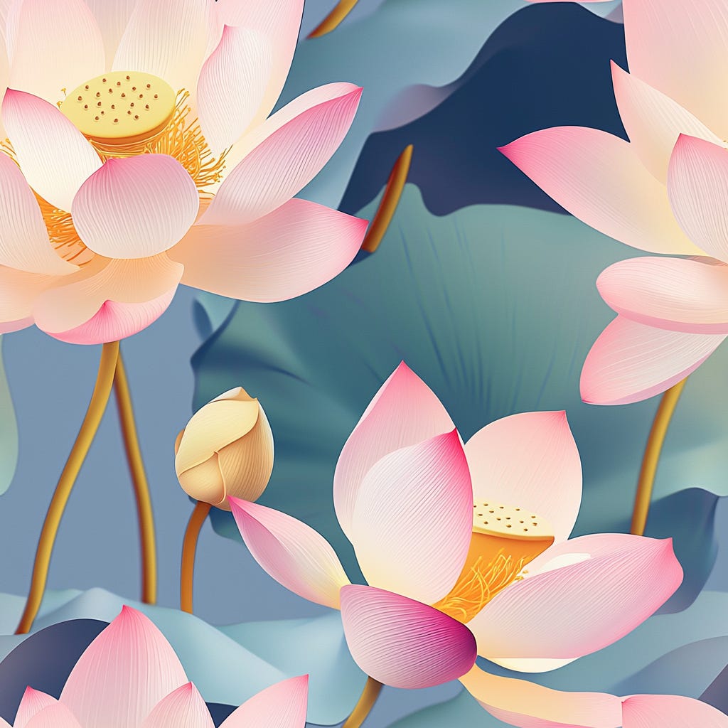 The result of — q 2 parameter. [V upscale] a seamless photograph of lotus flower — sref https://s.mj.run/AolvuYIM_y8 — sw 40 — tile — v 6.1 — q 2