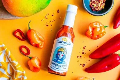 Habanero Hot Sauce by Barnacle Foods features fresh Alaska-grown kelp as it's primary ingredient which adds a deep savory flavor that compliments tangy mango, fermented Sweety Drop Peppers, and fermented Habanero Peppers.