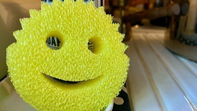 Scrub Daddy sponge in the shape of a smiley face