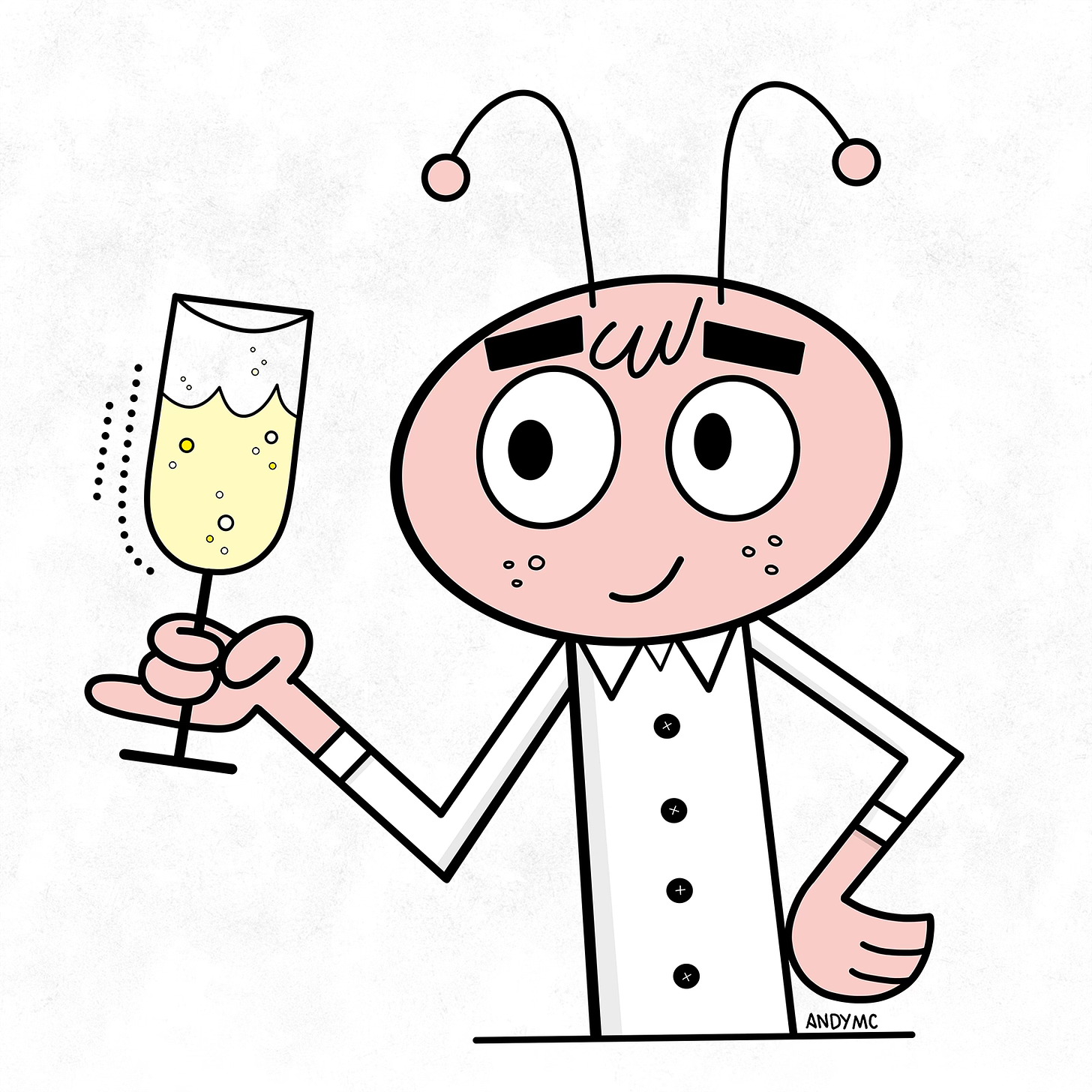 An illustration of an Ant raising a glass for a toast.