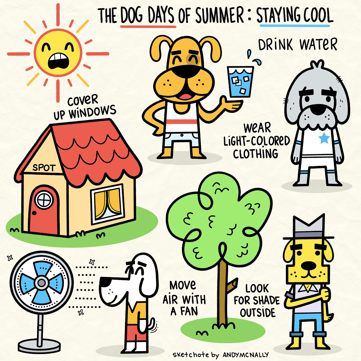 a sketchnote with tips for staying cool in the summer heat