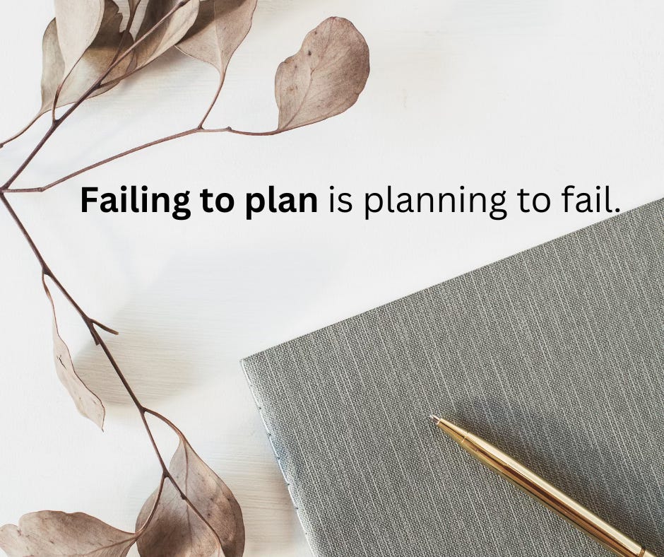 Desktop with words "Failing to plan is planning to fail."