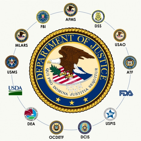 Illustration shows emblems for agencies associated with the Asset Forfeiture Program