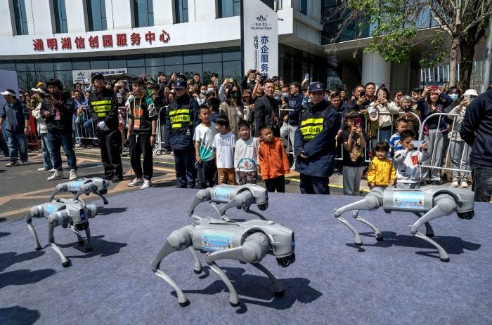 Robot dogs at a half marathon in Beijing.
