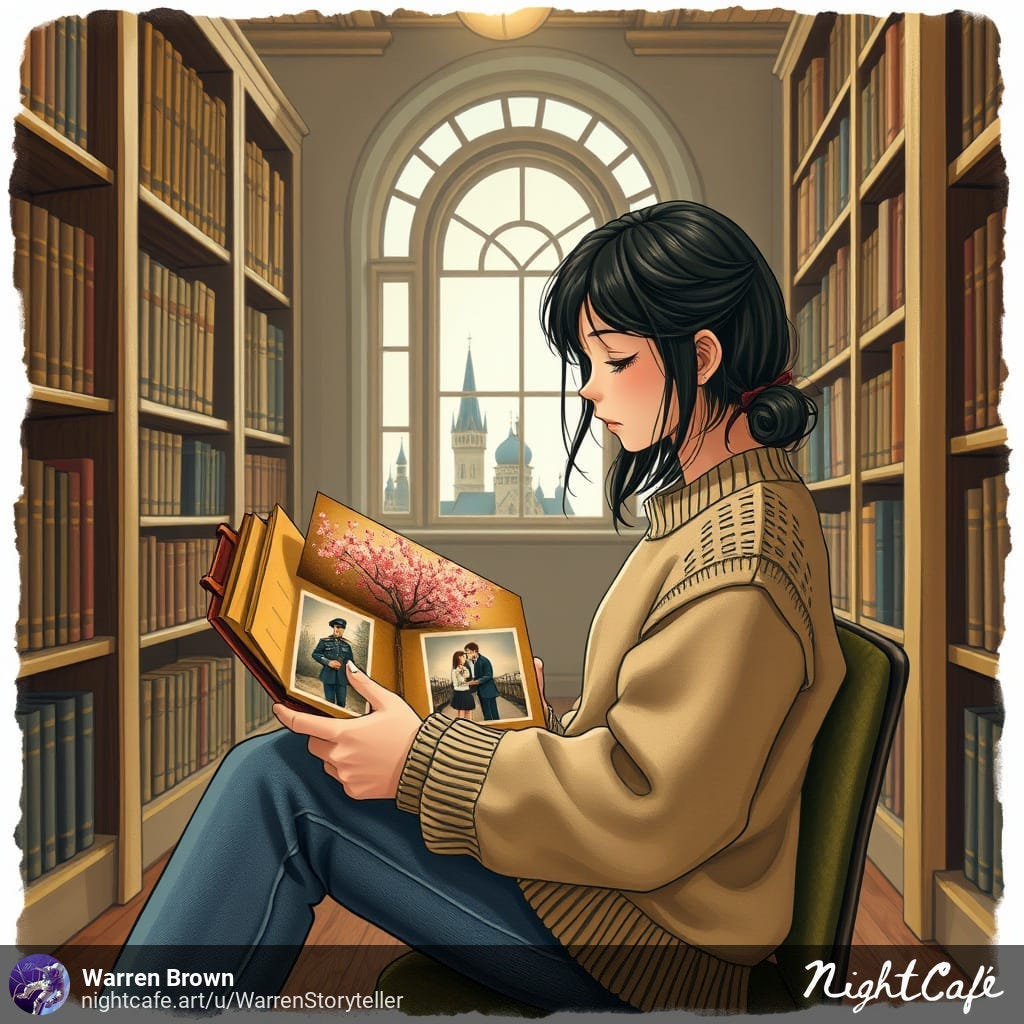 A teenage girl reads an old diary.