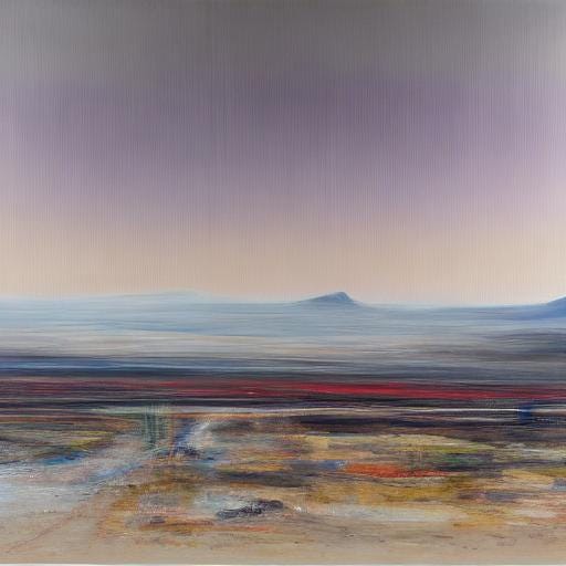 A desert landscape painted in muted earth tones suggests the arrival of twilight