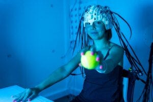 Optically Pumped Magnetometry Magnetoencephalography (OPM) devices are lightweight, wearable headsets that measure brain activity while allowing research volunteers to move freely and interact.