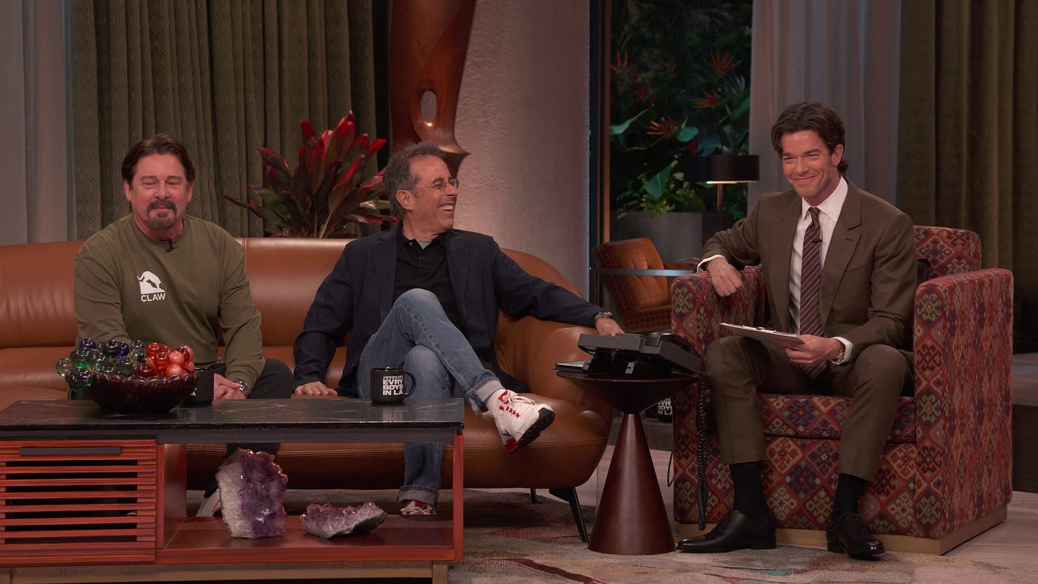 Tony Tucci, Jerry Seinfeld and John Mulaney sat on the set during the program.