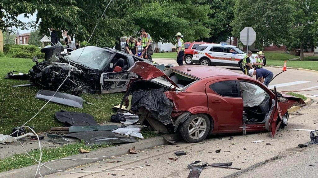  Violent Chevrolet Corvette And Dodge Avenger Crash Sends Four To Hospital