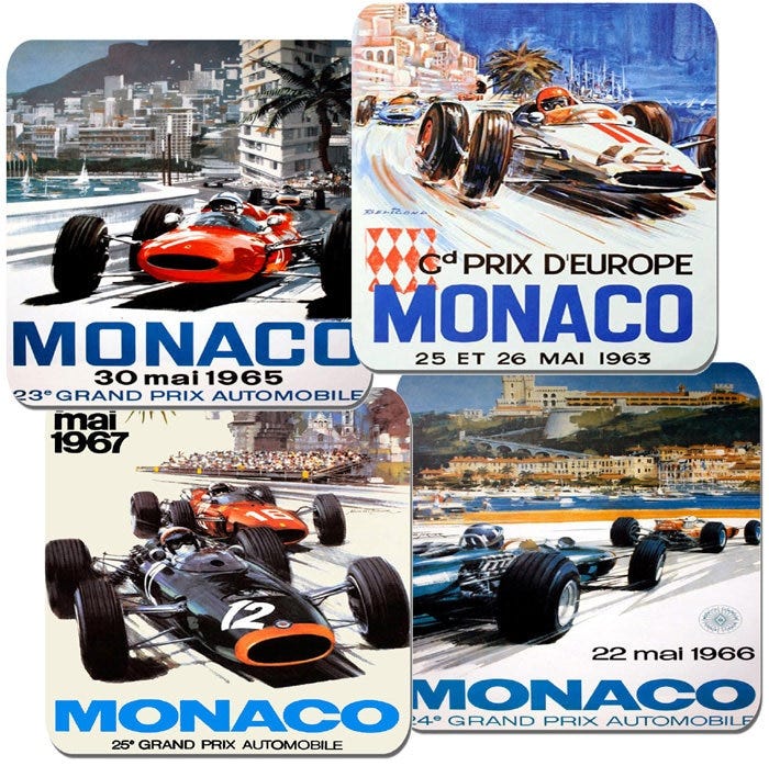 Monaco Grand Prix Vintage 1960's Poster Coasters Set of 4. - Etsy UK