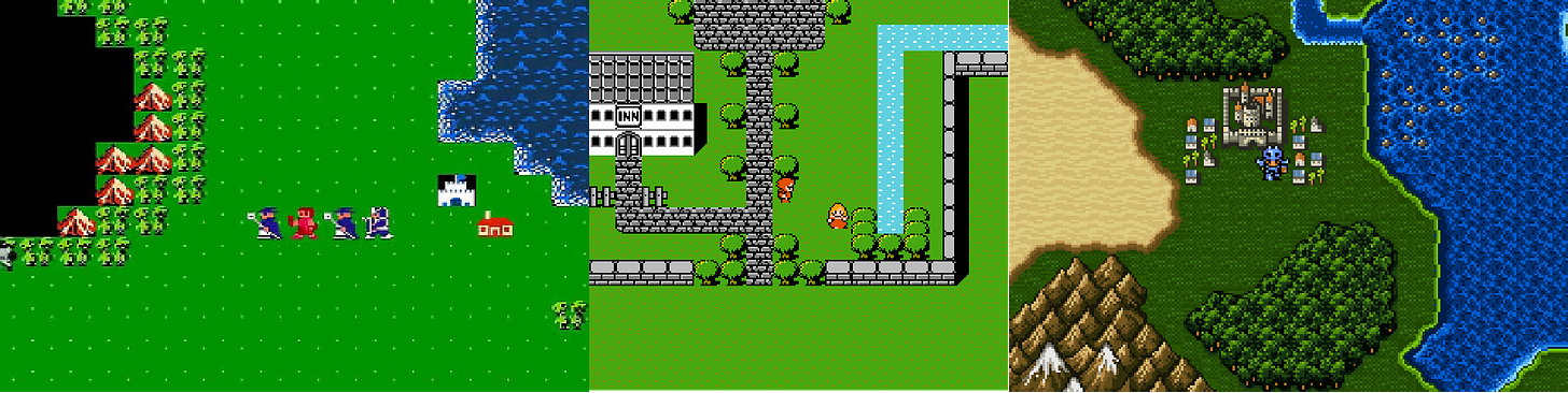 Screenshots of Ultima, Final Fantasy 1, and Final Fantasy 4, showing the graphics