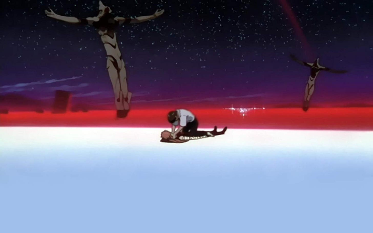 at the end of End of Evangelion (1997) Shinji chokes Asuka, this is a  callback to earlier in the film in which he chokes his chicken over a  comatose Asuka : r/shittymoviedetails