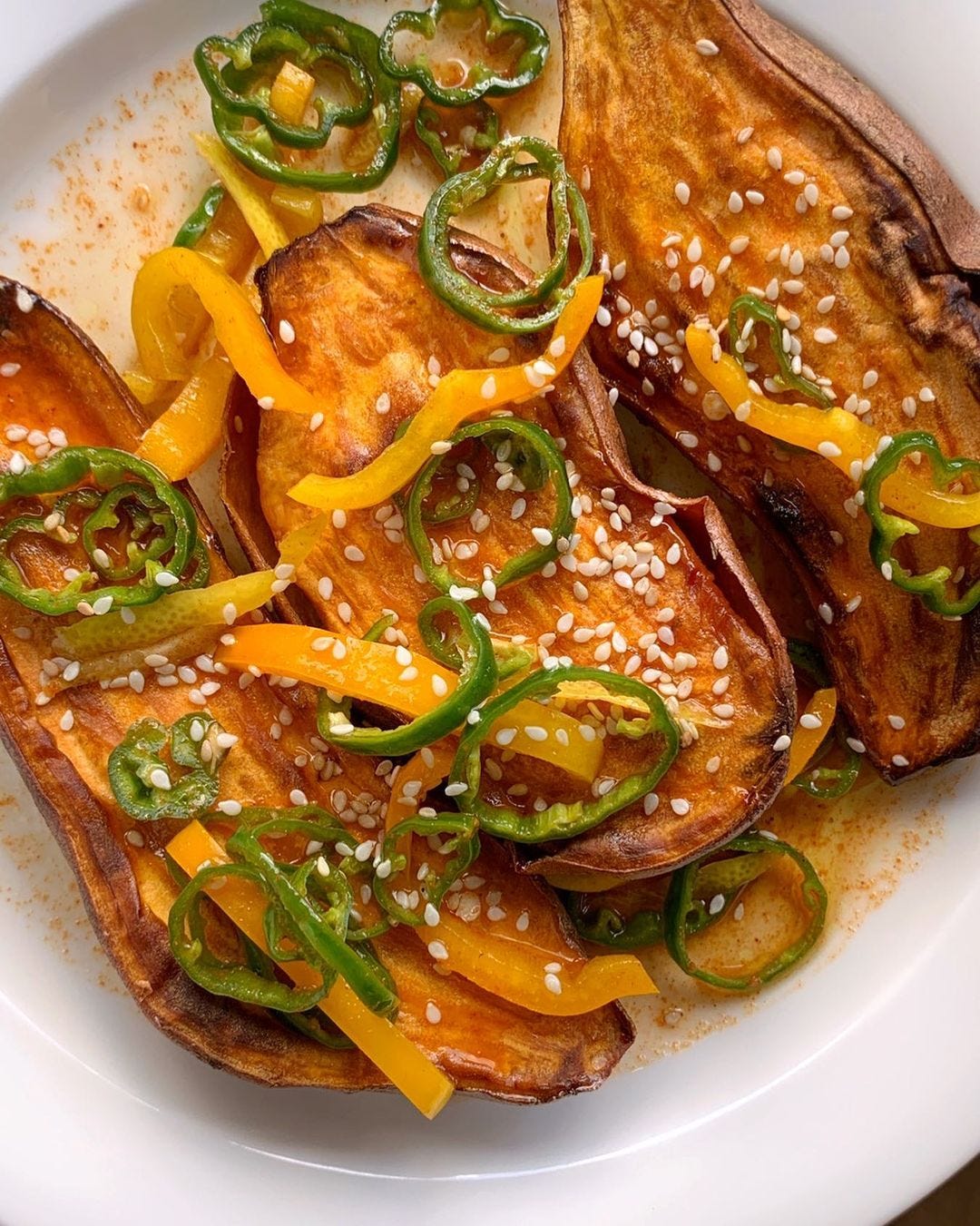 roasted sweet potatoes with chiles & lemon 🍠