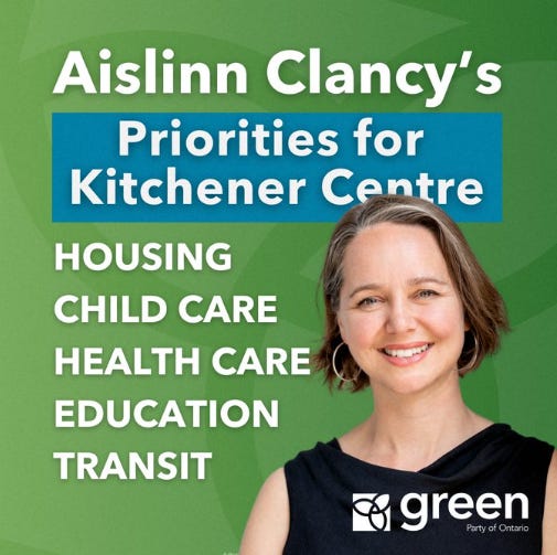 Image of Clancy on the right with listed campaign priorities on the left