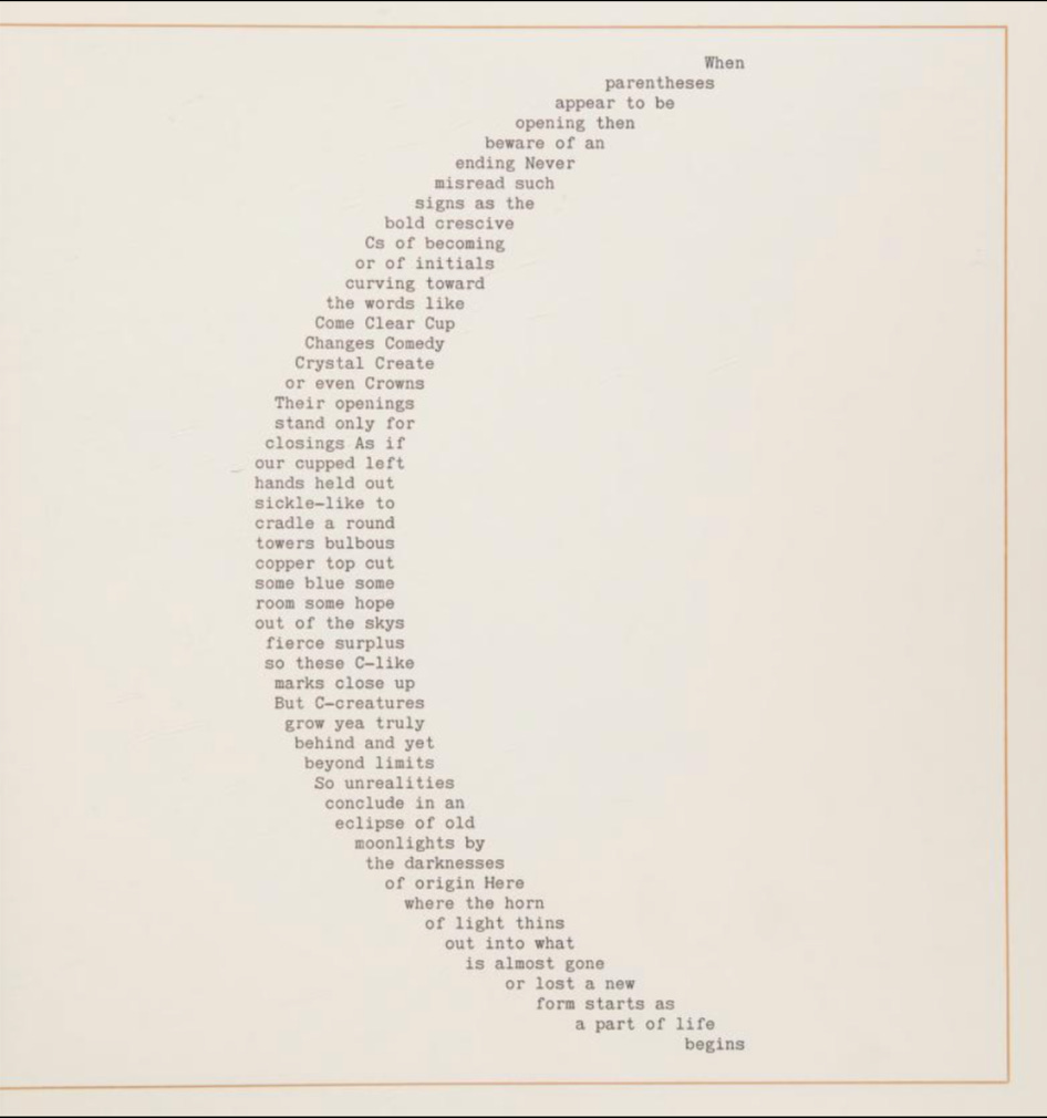 A poem whose words are laid out on the page in the shape of crescent moon.