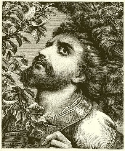 Absalom. Illustration for Old Testament Portraits by Cunningham Geikie (Strahan, 1878). Portraits drawn by A Rowan and engraved by G Pearson.