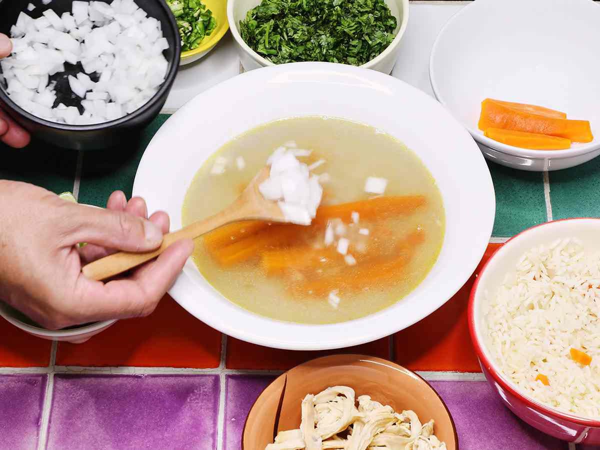 Adding Onions to Mexican Chicken Soup