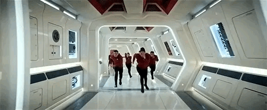 Dance number in the corridor from Strange New Worlds' "Subspace Rhapsody"