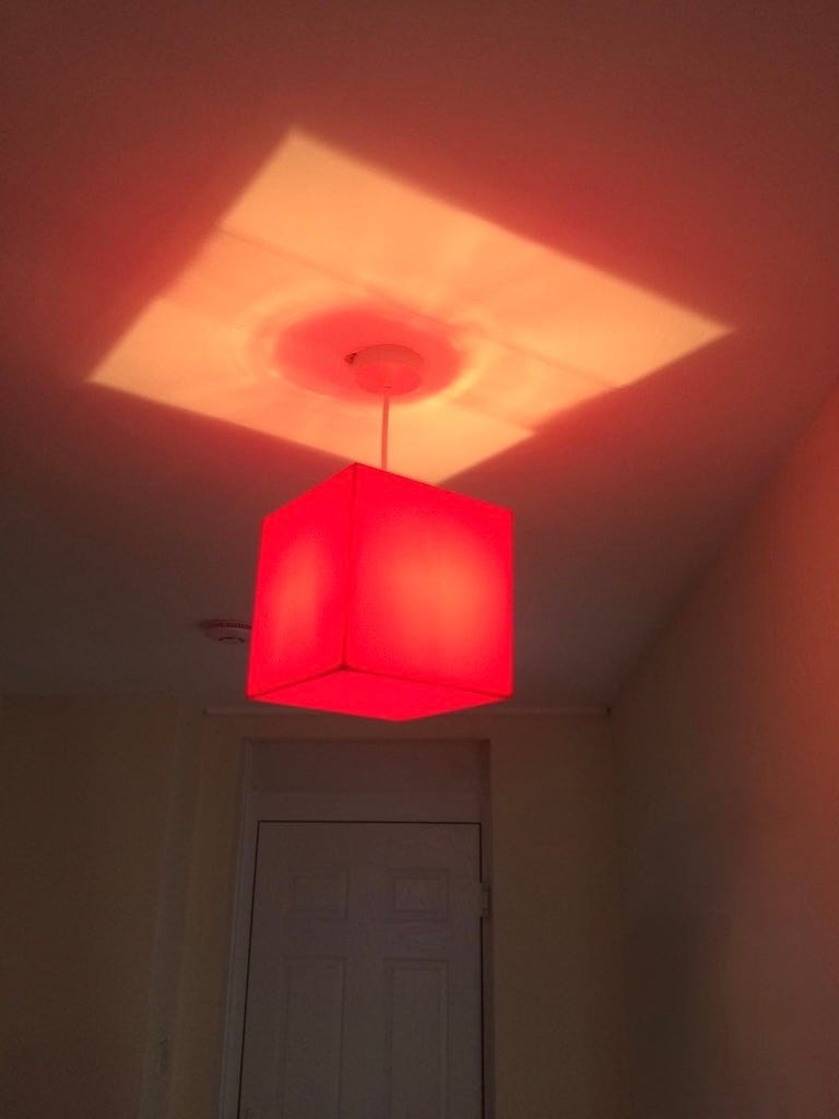 An ominous square ceiling lamp