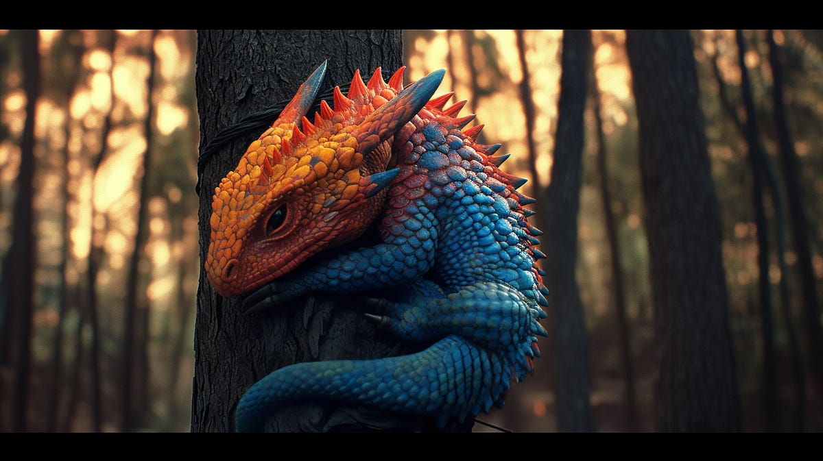 Image with letterboxing issues. /imagine prompt: a cinestill wide shot of a colorful baby dragon resting on the tree in the woods shrouded in mystery — no cinematic black bars, letterboxing, matte bars, widescreen bars — style raw — v 6.1