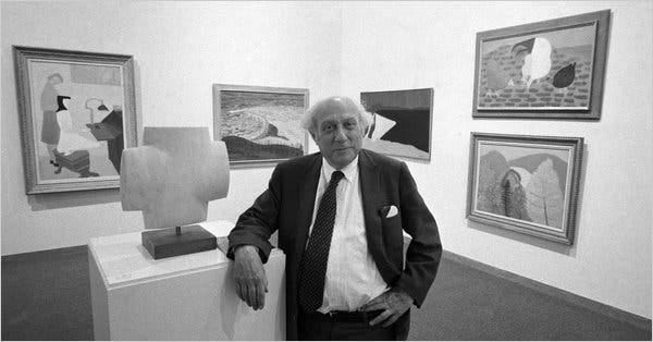 Roy R. Neuberger, in 1974, amid his collection at the Neuberger Museum of Art at the State University campus at Purchase, N.Y.