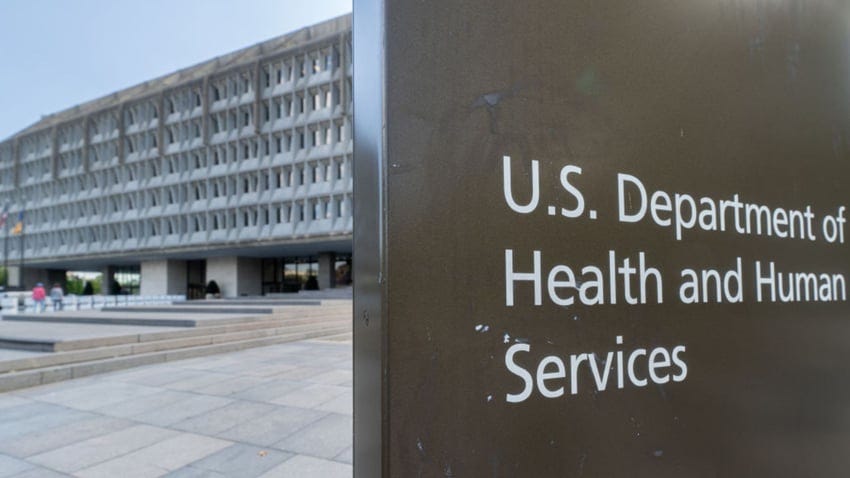 A sign marks the entrance to the U.S. Department of Health and Human Services (HHS) headquarters building on October 7, 2024,