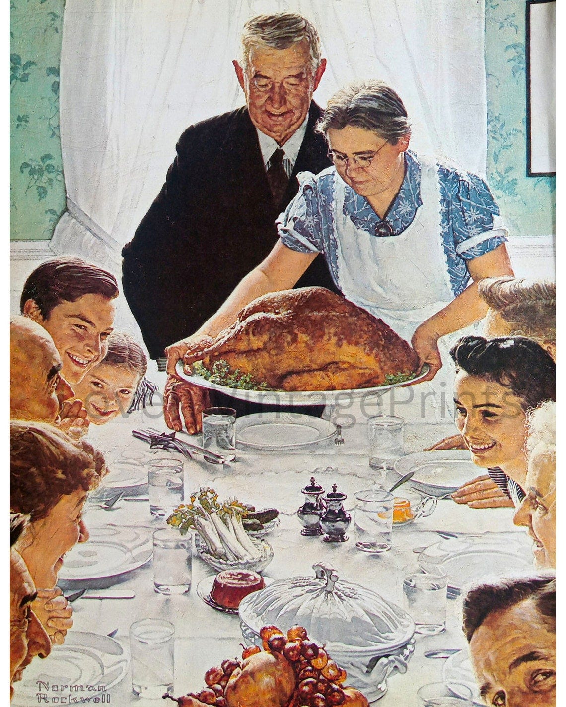 Printable Thanksgiving Dinner Print Freedom from Want by Norman Rockwell PRINTABLE WALL ART Digital Download, Printable Art image 1