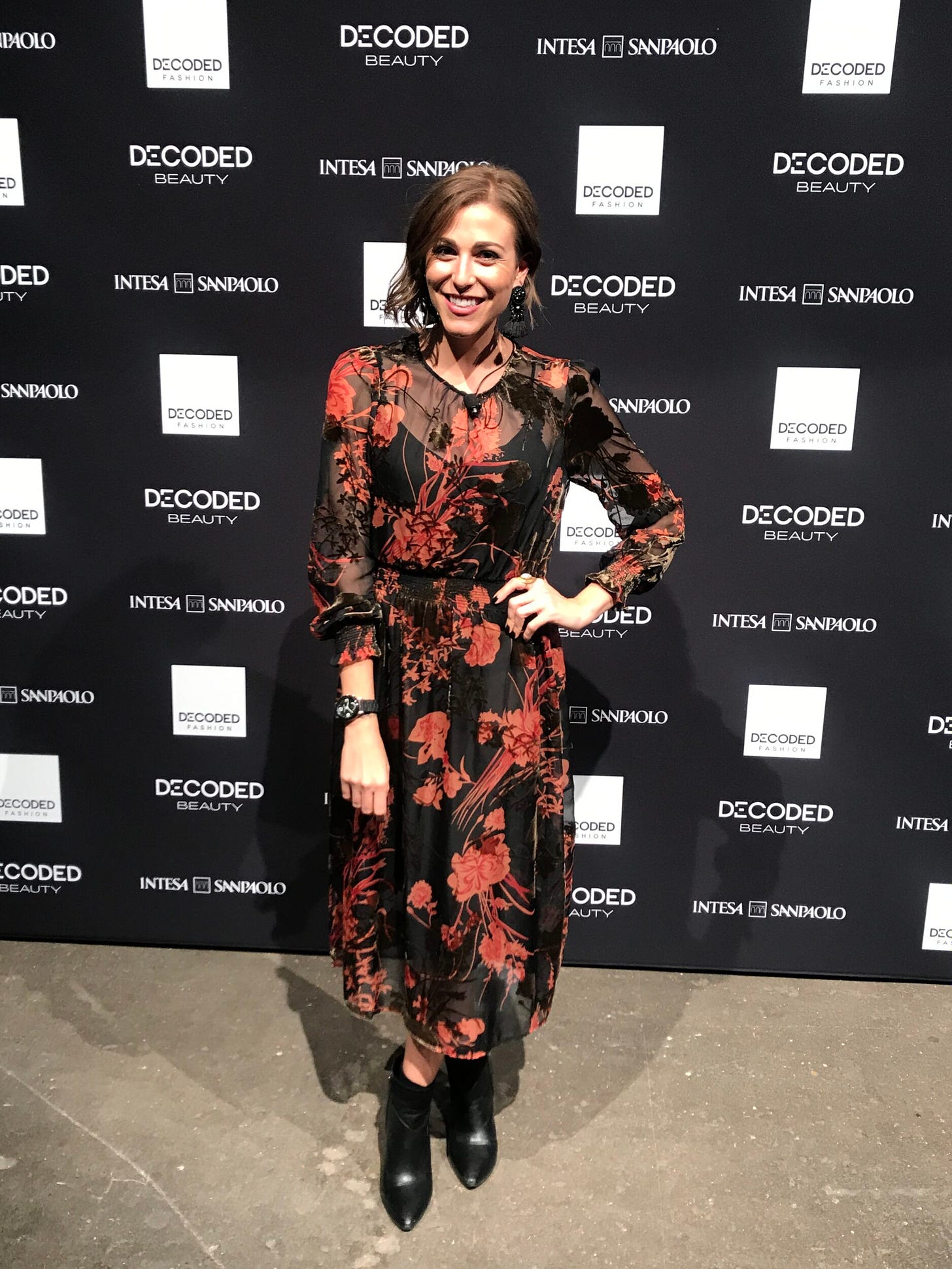 Amanda Cosco at the step and repeat for Decoded Fashion New York