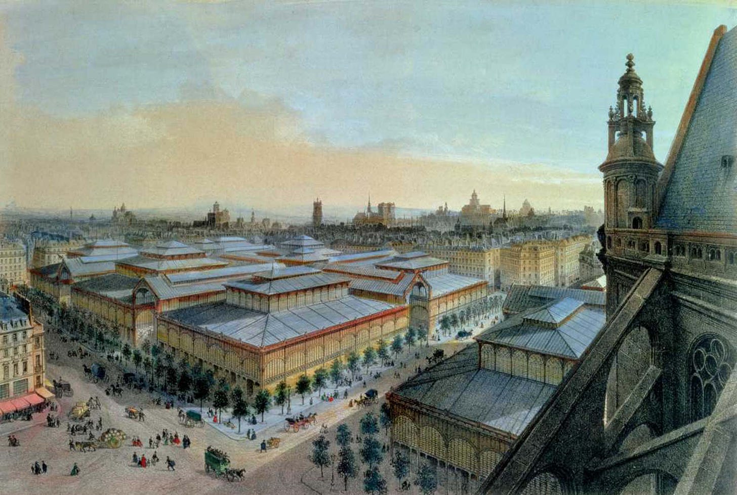 Vue des Halles de Paris depuis l'église Saint Eustache, c. 1870 - Felix Benoist