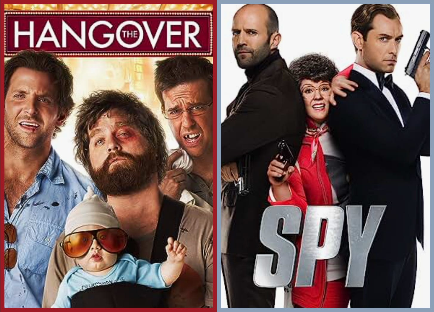 Hangover and Spy movie posters