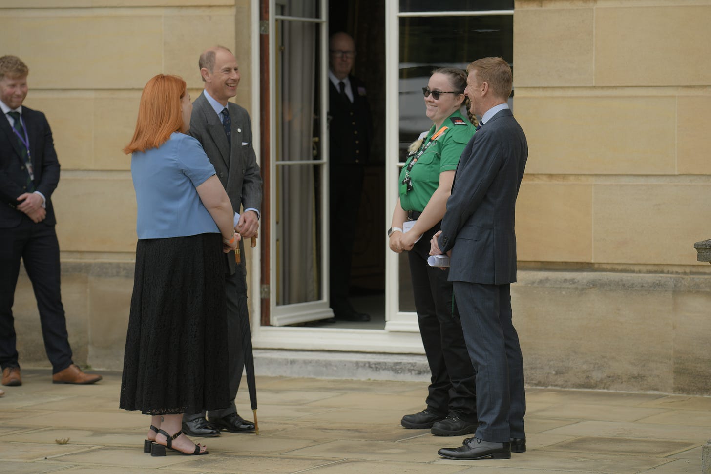 HRH The Duke of Edinburgh, Tim Peake and Hafwen Clarke on West Terrace. Credit Ian Smithers, DofE.