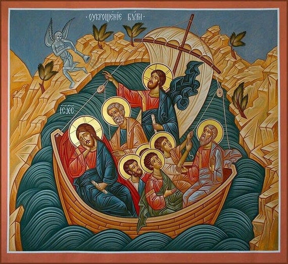 Handmade Mounted Icon Jesus Calms the Storm. Jesus in the Boat. - Etsy