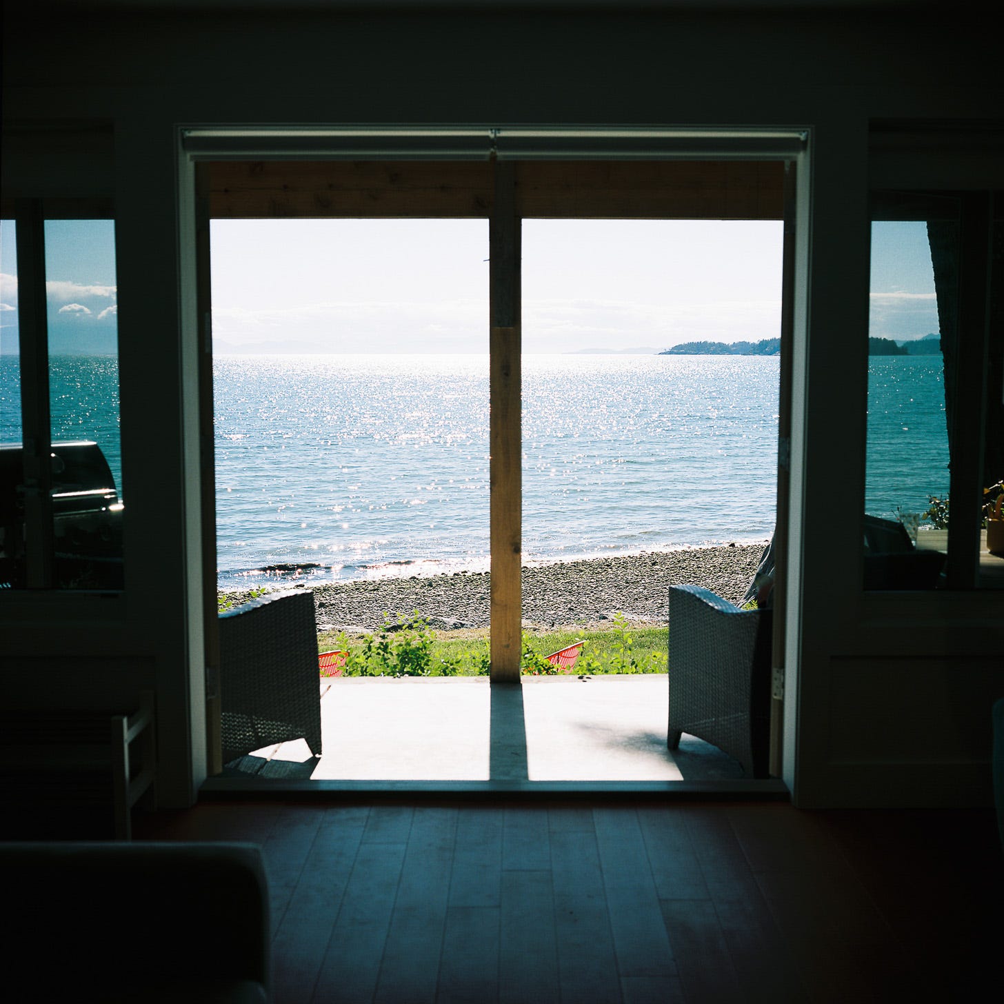 View of ocean through open doors