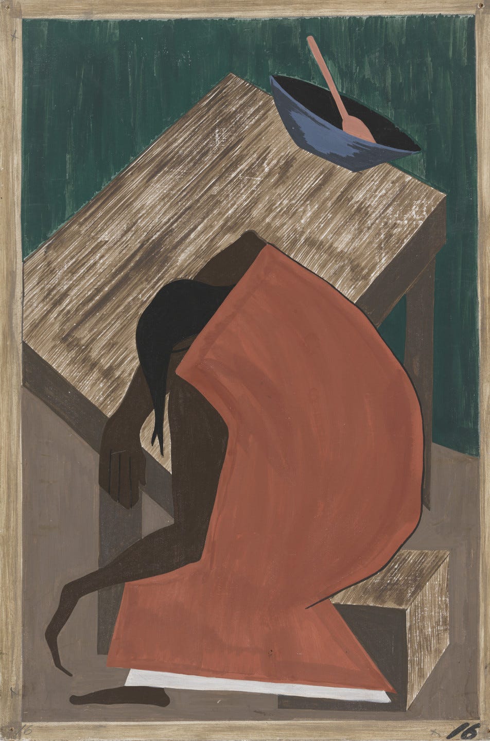 Jacob Lawrence. Although the Negro was used to lynching, he found this an opportune time for him to leave where one had occurred. 1940-41 | MoMA Jacob Lawrence. Although the Negro was used to lynching, he found this an opportune time for him to leave where one had occurred. 1940-41 | MoMA