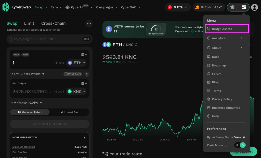 Native Bridges On KyberSwap UI