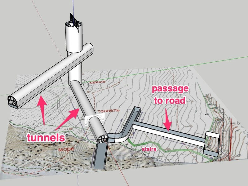 diagram showing layout of tunnel complex