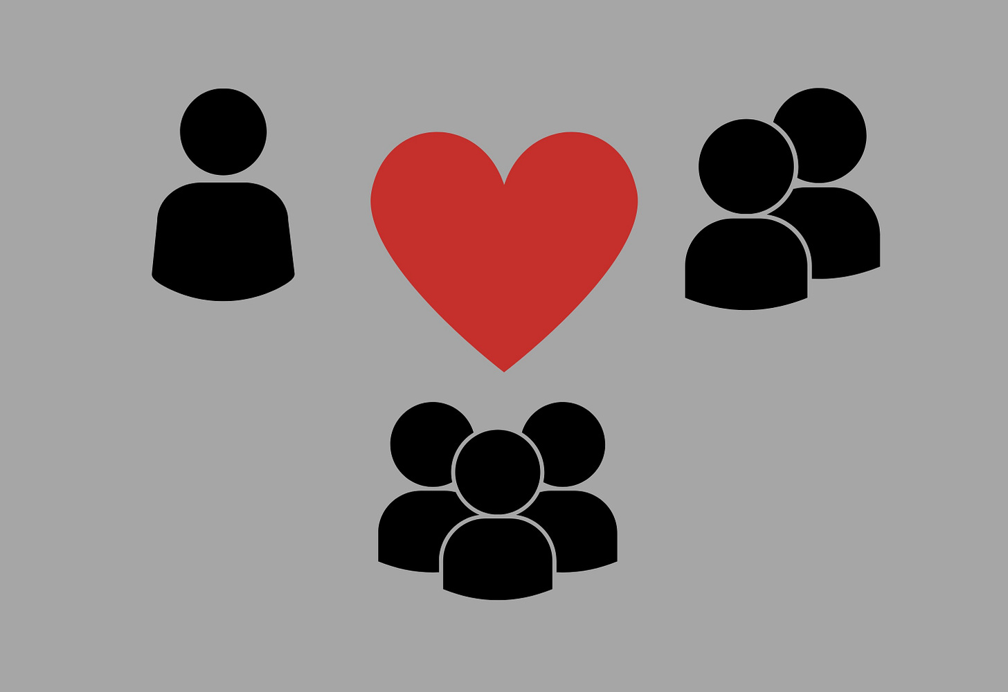 Heart in the center with graphics for one person, two people, and three people encircling the heart.