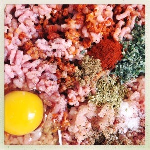Chicken mince and spices with an egg to create a Chorizo Chicken Burger