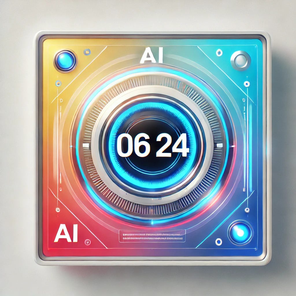 An image with a futuristic and modern design, featuring bright and vibrant colors. The background should be light with a gradient. Display the date '06/24' prominently, and include the text 'AI' in a bold and sleek font. The overall aesthetic should be clean and visually appealing, avoiding dark backgrounds.