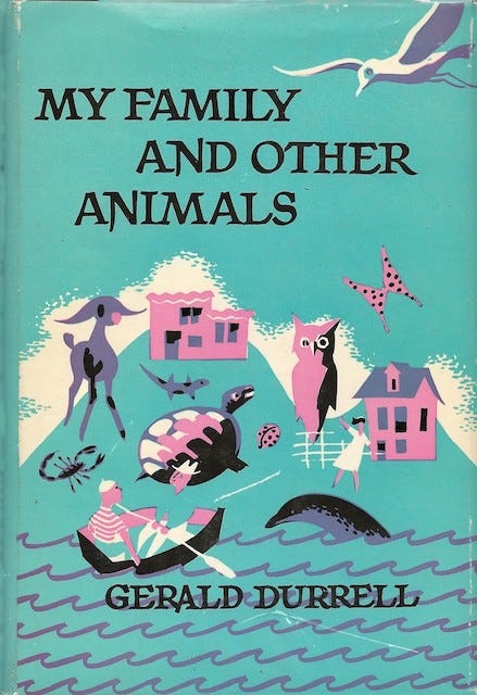 Copertina del libro in lingua inglese. Sfondo verde; illustrazioni a colori di diversi animali.