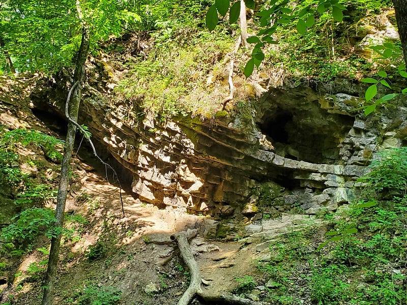 A potential cave in the side of the mountain.