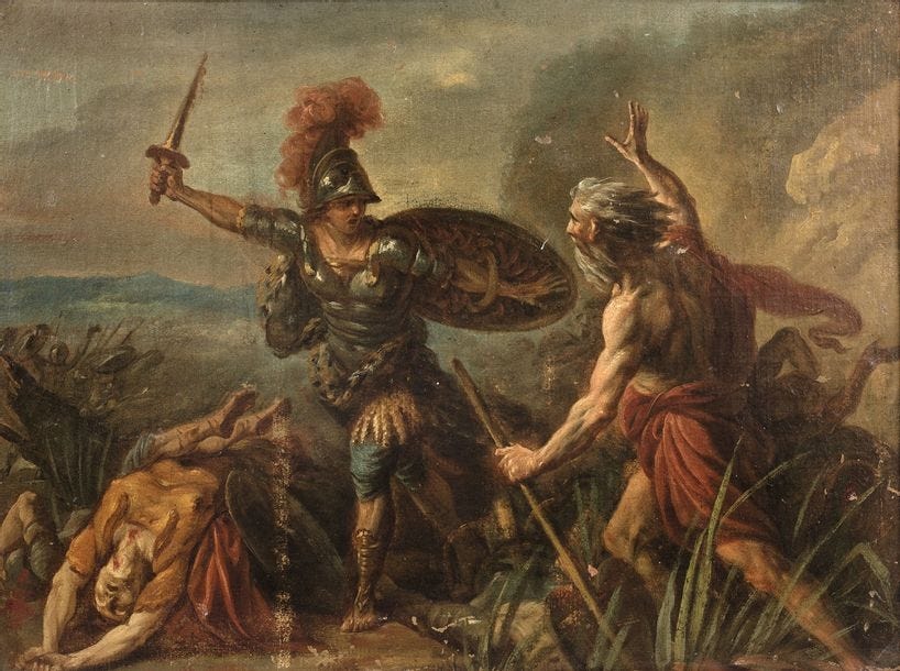 Artwork by French School, 18th Century, Early 18th-century French school
Achilles in front of the river Scamandre after killing Lycaon (Iliad, Canto XXI)
Oil on canvas.
42 x 55 cm, Made of Oil on canvas