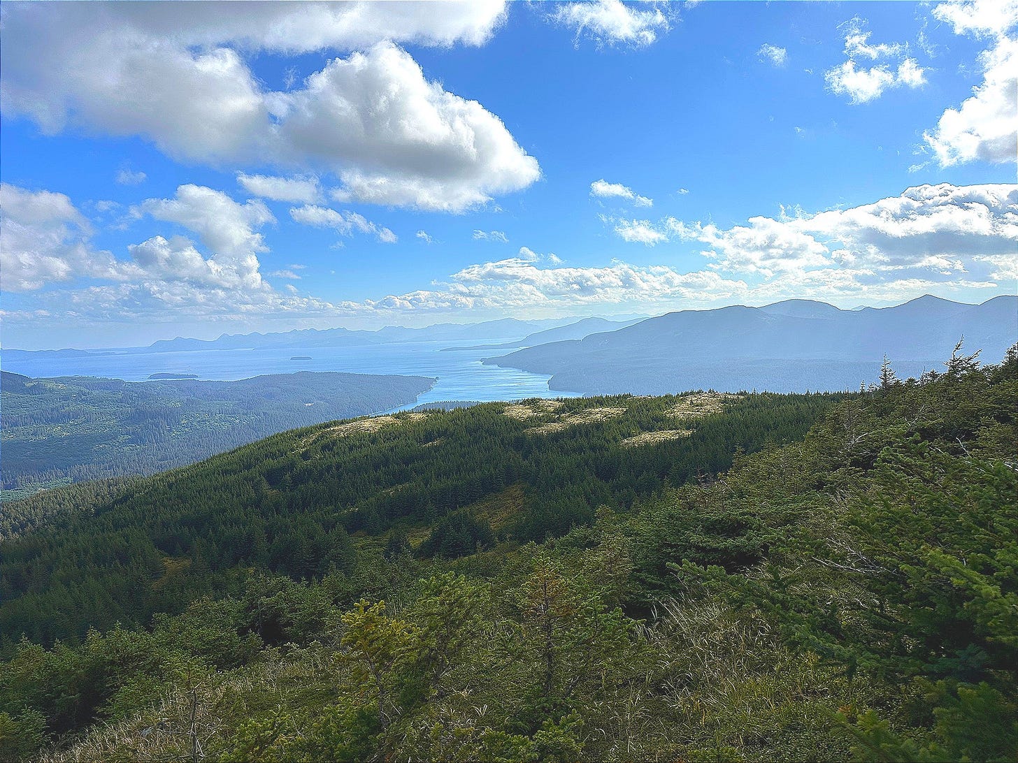 View of the ocean from the top of one of Kodiak Island's peaks.