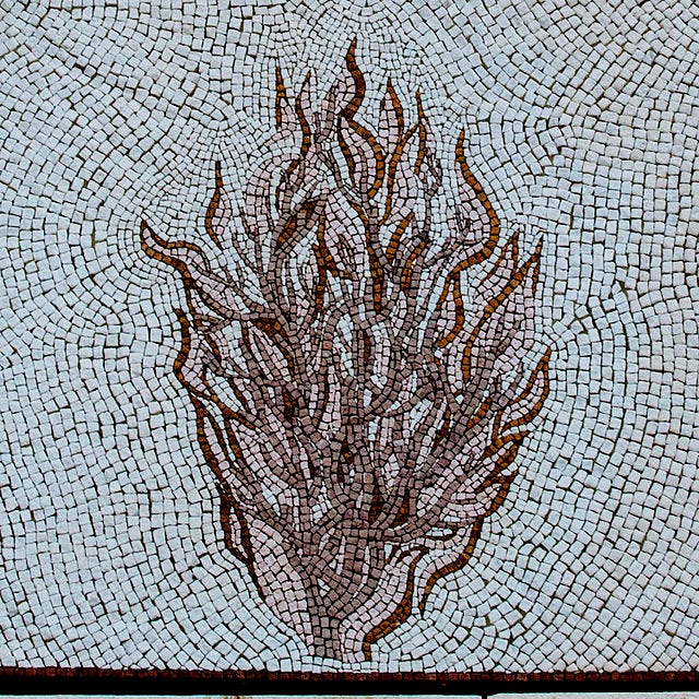 photo of a mosaic artwork depicting fire